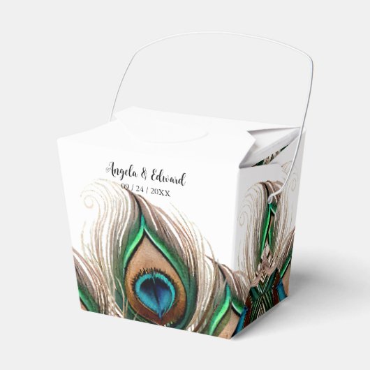 Ballotins Elégant Peacock Feather Wedding Favor Box (Verso)