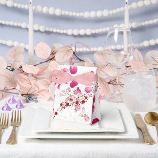 Ballotins Elegant Pink Floral Wedding Favor Box with Ribbon 