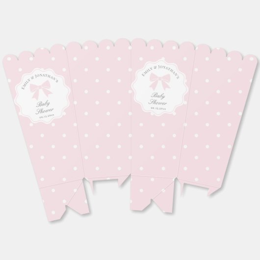 Ballotins Élégant Pois bébé rose Bow Baby shower fille (Déplié)