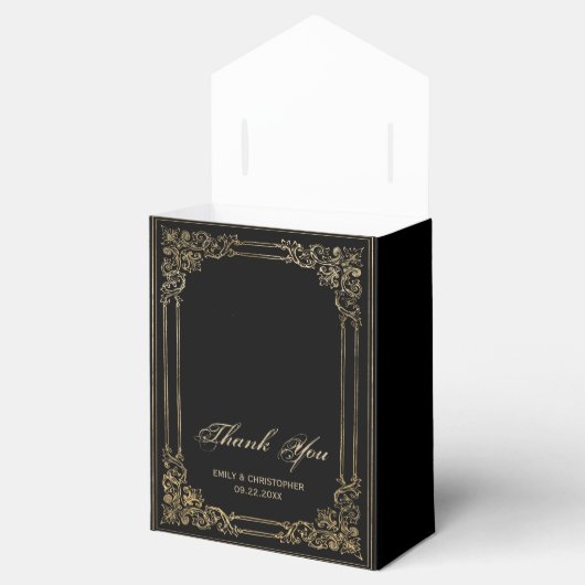 Ballotins Élégant Script encadré or noir Mariage Merci noir (Ouvert)