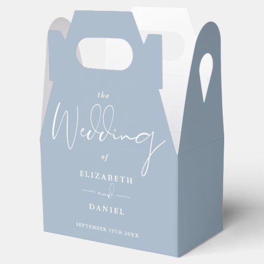 Ballotins Élégant script moderne Mariage bleu poussiéreux (Ouvert)