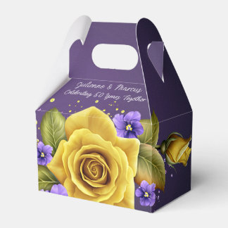 Ballotins Elegant Yellow Roses, Purple Violets 50th Anniv |