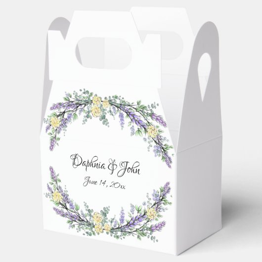 Ballotins Elégante aquarelle jaune roses lavande verdure (Ouvert)