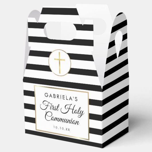 Ballotins Élégante Black Stripe Gold Première Sainte Communi (Ouvert)