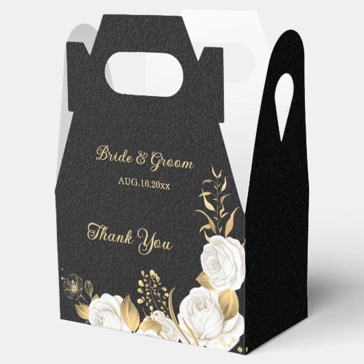 Ballotins Élégante fleurs blanches or noir mariage (Ouvert)