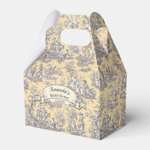 Ballotins Élégante toile de Jouy jaune vintage monogramme