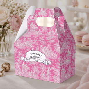 Ballotins Élégante toile de Jouy rose vif vintage monogramme