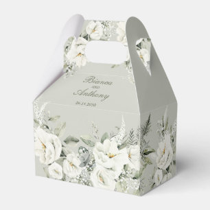 Ballotins Élégantes Fleurs Blanches Mariage Vert de Sauge