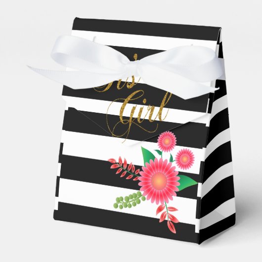 Ballotins Élégantes rayures noires et blanches avec fleurs r (Verso)