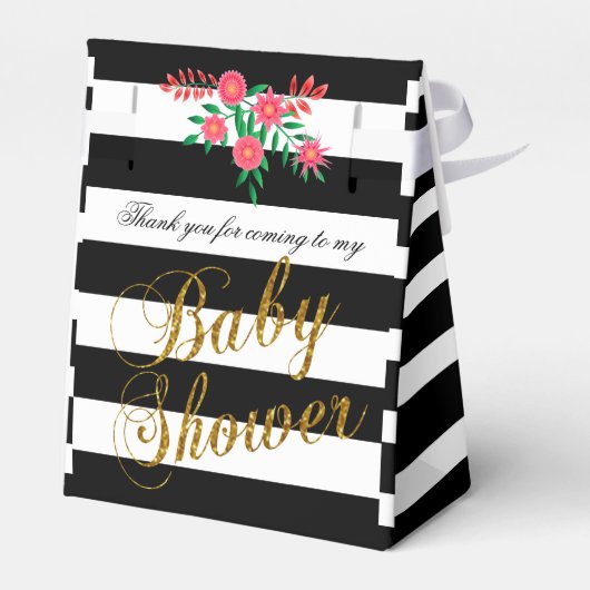 Ballotins Élégantes rayures noires et blanches avec fleurs r (Arrière)