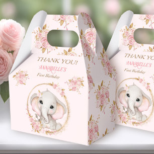 Ballotins Eléphant fille rose or Floral 1er anniversaire