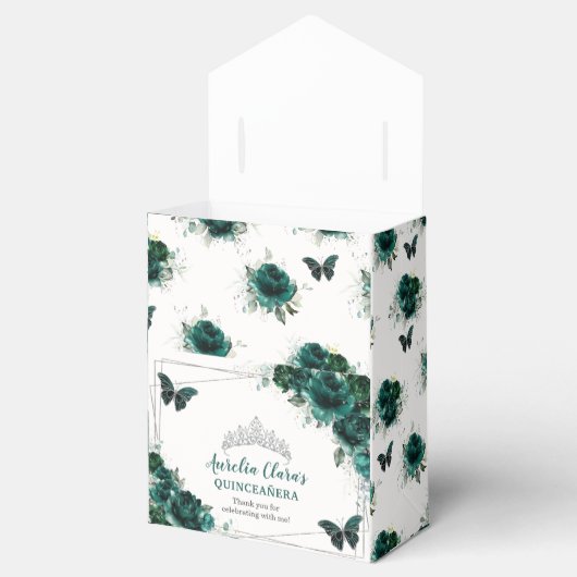 Ballotins Emerald Green Floral Argent Quinceañera Papillon (Ouvert)