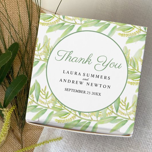 Ballotins Eucalyptus aquarelle vert blanc ruban ballotin