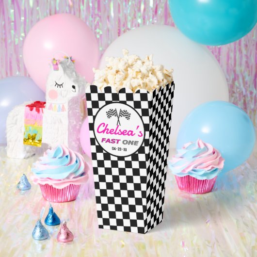 Ballotins Fast ONE | Black White Pink Race Car Flags Popcorn (Fête)