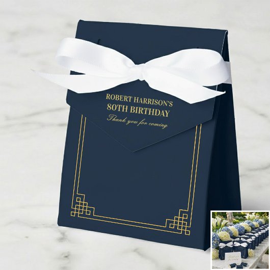 Ballotins Favor Boxes Chic Navy Gold Art Deco 80th Birthday