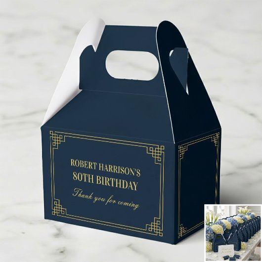 Ballotins Favor Boxes Navy Gold Art Deco 80th Birthday