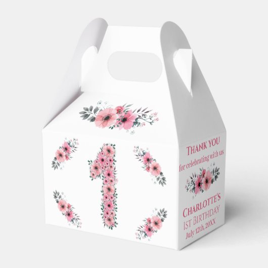 Ballotins FBig 1er anniversaire Fille vert Foliage rose Fleu (Verso)