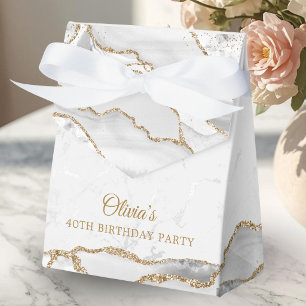 Ballotins Fête d'anniversaire élégante agate blanc et or