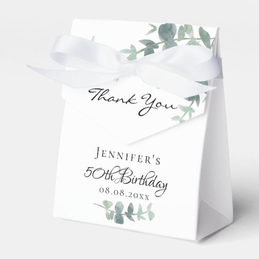 Ballotins Fête d'anniversaire eucalyptus verdure blanc merci (Verso)