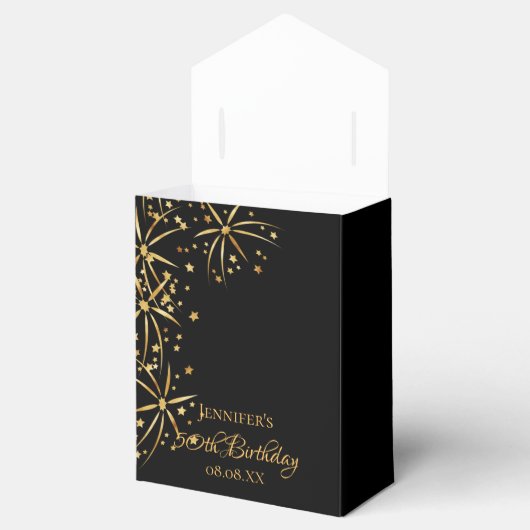 Ballotins Fête d'anniversaire noir or feux d'artifice élégan (Ouvert)