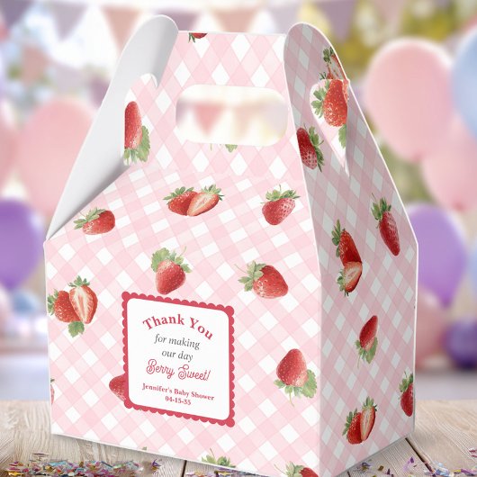 Ballotins Fête de bébé fille à la fraise avec Gingham rose