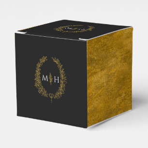 Ballotins Feuille ovale monogramme noir or blanc mariage