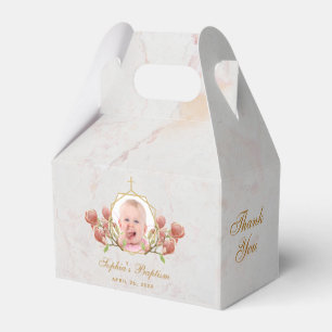 Ballotins Fille Baptême Photo Marbre rose Magnolia Floral