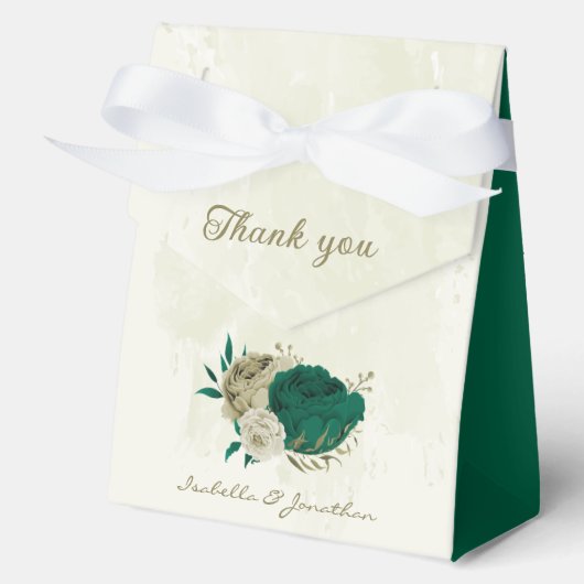 Ballotins fleurs beige vert émeraude mariage (Recto)