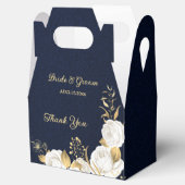 Ballotins fleurs blanches or feuille marine bleu mariage (Ouvert)