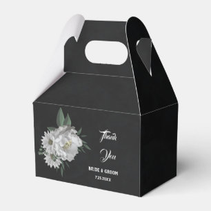 Ballotins fleurs blanches romantiques verdure mariage noir