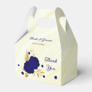 Ballotins fleurs bleu royal feuilles or marbre