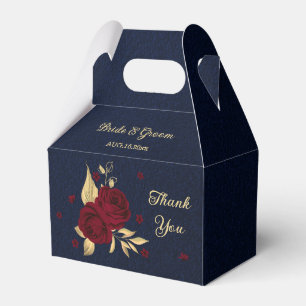 Ballotins fleurs bordeaux or feuille bleu marine mariage
