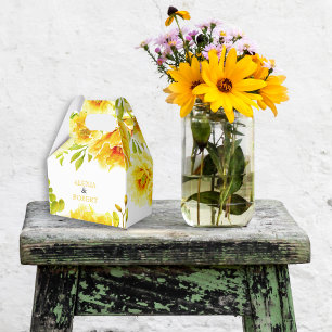 Ballotins Fleurs d'aquarelle jaune et mariage feuille