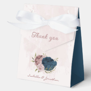 Ballotins fleurs de mariage bleu marine rose