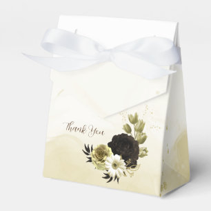 Ballotins fleurs de mariage marron, ivoire et or