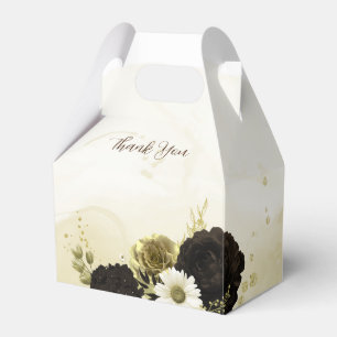 Ballotins fleurs de mariage marron, ivoire et or