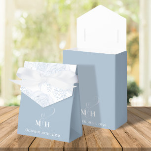 Ballotins Fleurs de mariage Monogramme botanique bleu poussi