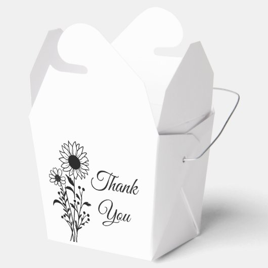 Ballotins Fleurs de soleil florales noir blanc Mariage Merci (Ouvert)