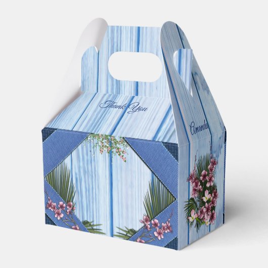 Ballotins Fleurs graphiques roses sur tissu en bois bleu (Arrière)