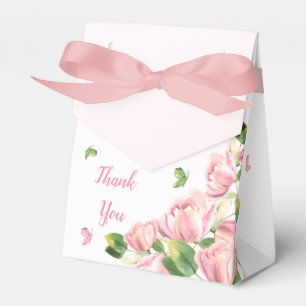 Ballotins fleurs rose chaud feuilles vertes papillons mariag