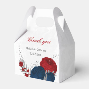 Ballotins fleurs rouges et bleu marine argent mariage botani
