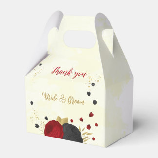 Ballotins fleurs rouges et noires or mariage botanique