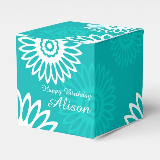 Ballotins Fleurs turquoise Joyeux Anniversaire Nom Favorbox (Verso)