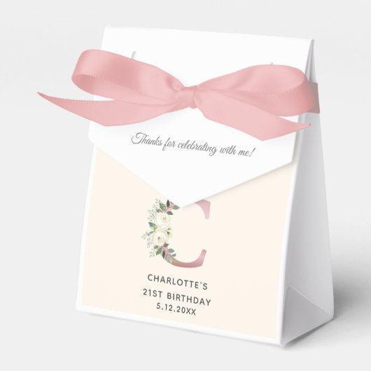 Ballotins Floral 21e anniversaire Monogramme Nom Rose Or (Verso)