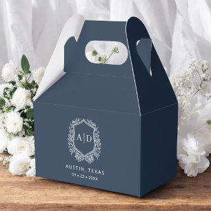 Ballotins Floral Monogramme Mariage Marine Blue Crest Modern