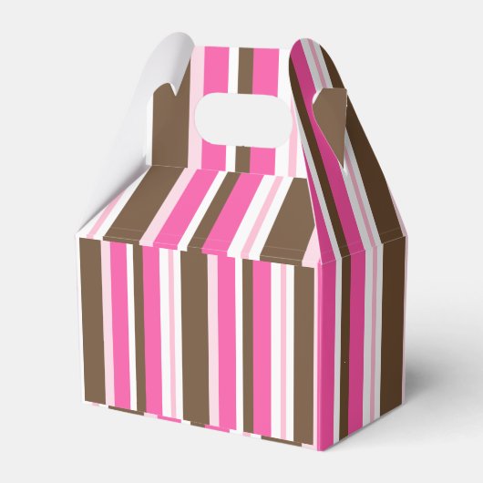 Ballotins Gable Favor Box Brown & Pink Stripe (Verso)