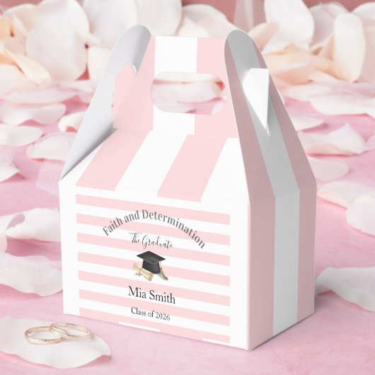 Ballotins Gable Favor Box Pink Stripe Graduate 2026 (Mariage)