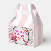 Ballotins Gable Favor Box Stripe Pink and White Baseball (Arrière)