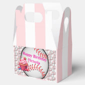 Ballotins Gable Favor Box Stripe Pink and White Baseball (Ouvert)