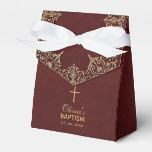 Ballotins Girl Baptism Bourgogne Or Vintage Élégant Script